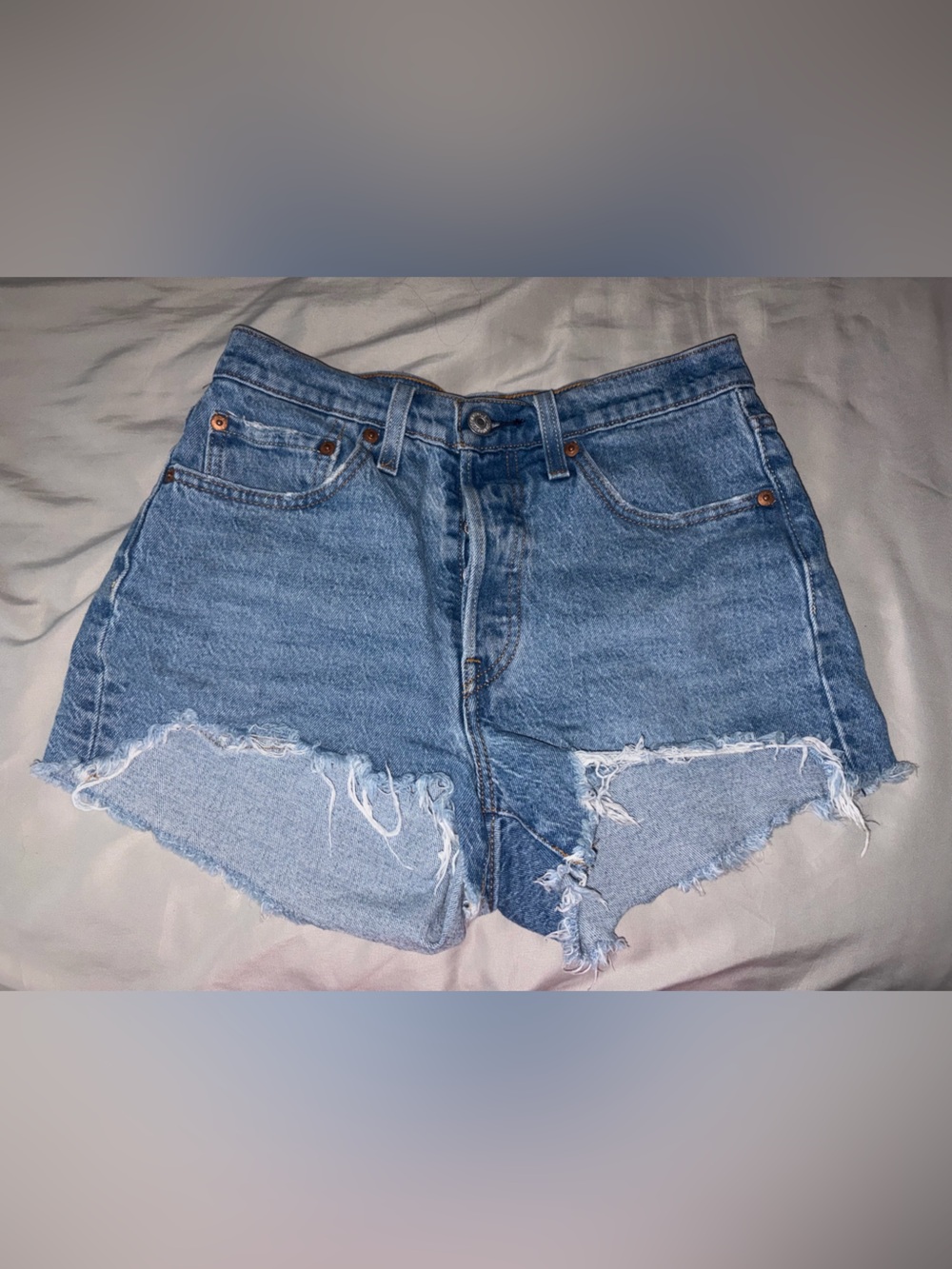 Levi's Light Blue Distressed High-Waist Denim Shorts
